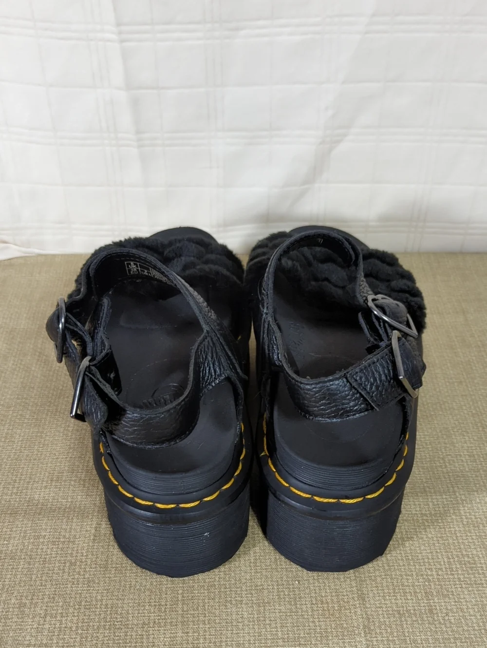 Dr. Martens Voss Quad Black Fluffy Chunky Platform Sandals Silvertone Hardware